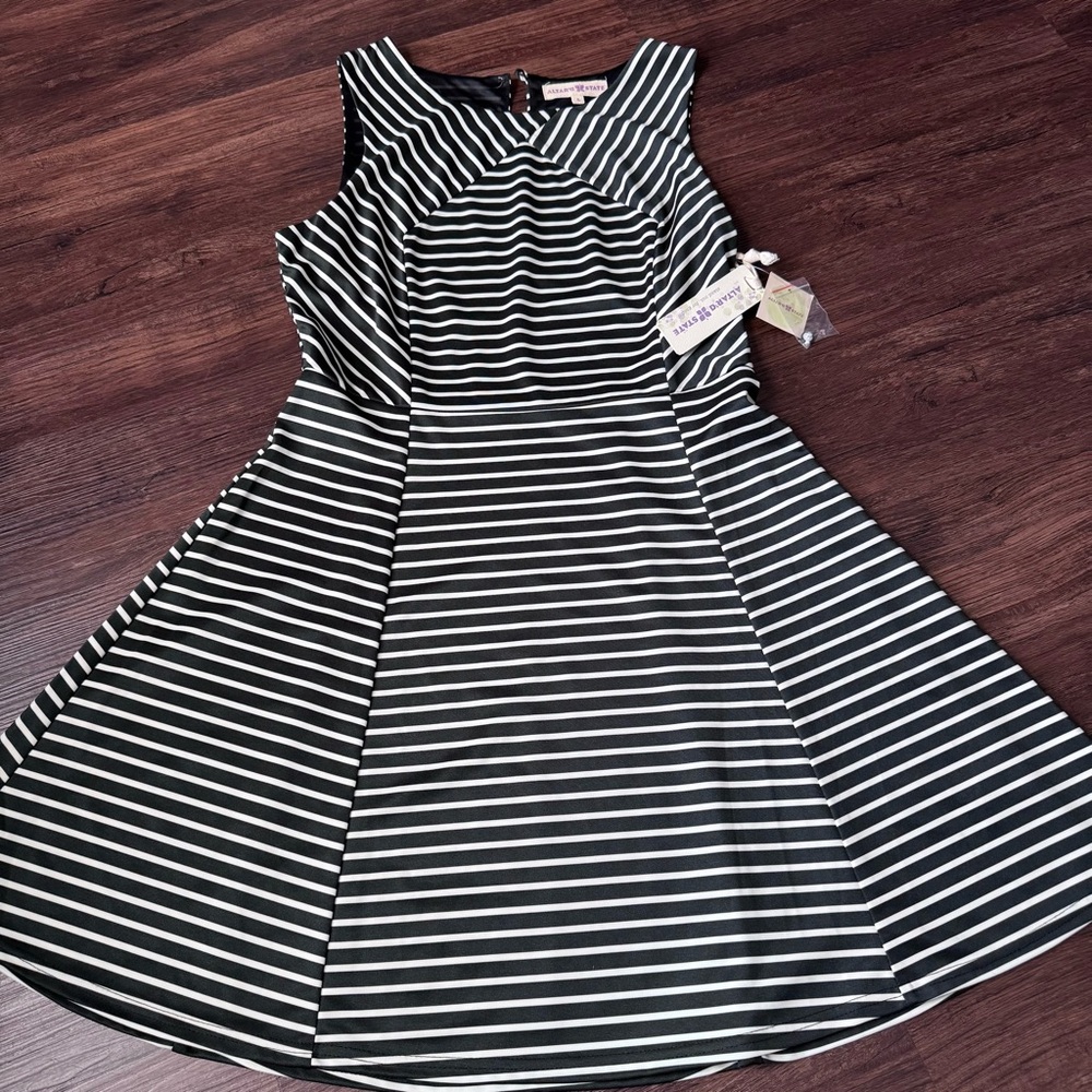 Altar’d State Dress Fit & flare Sleeveless Striped Black White Large Classy Cute